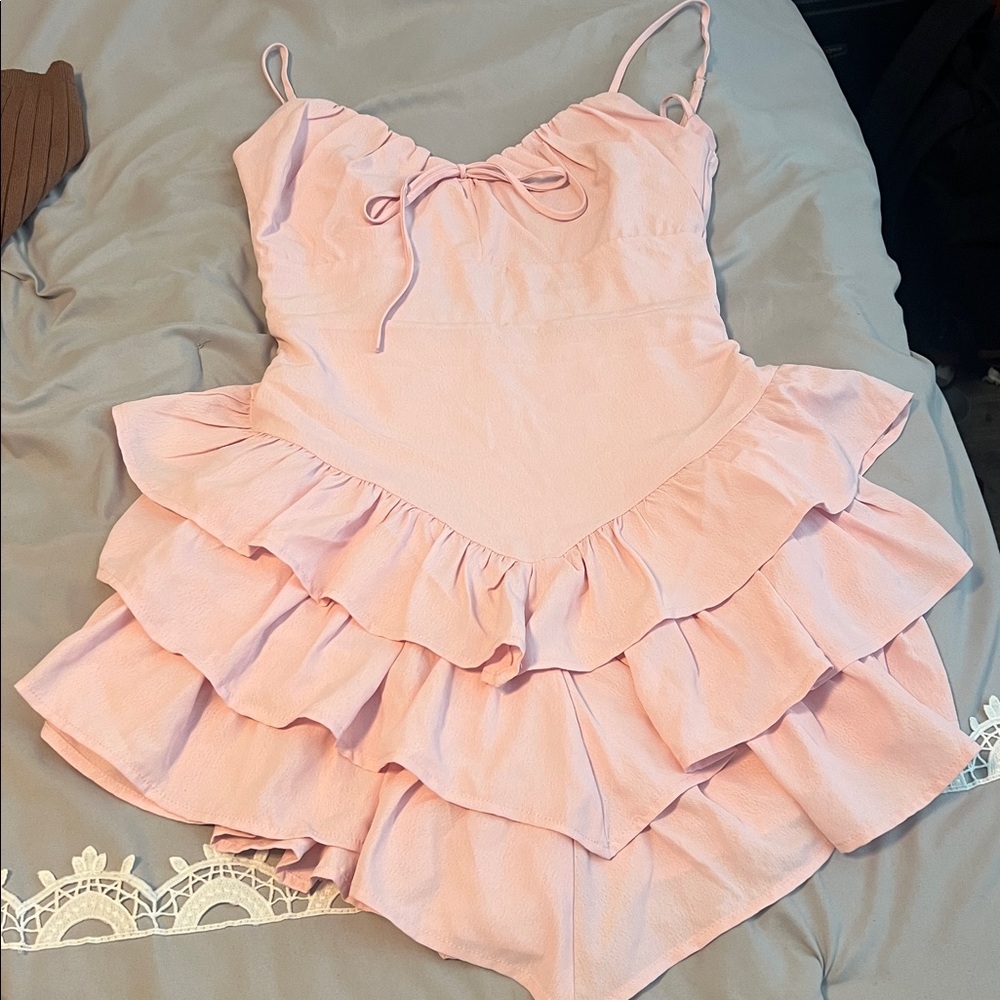 Super Cute Pink Ruffle Mini Dress